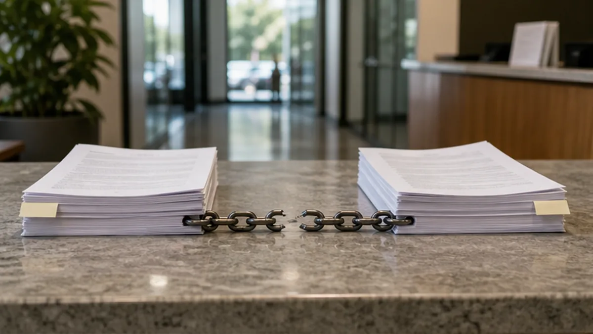 Breach of Contract Demand Letter Guide photo showing split contract path with two diverging commitments and broken chain links