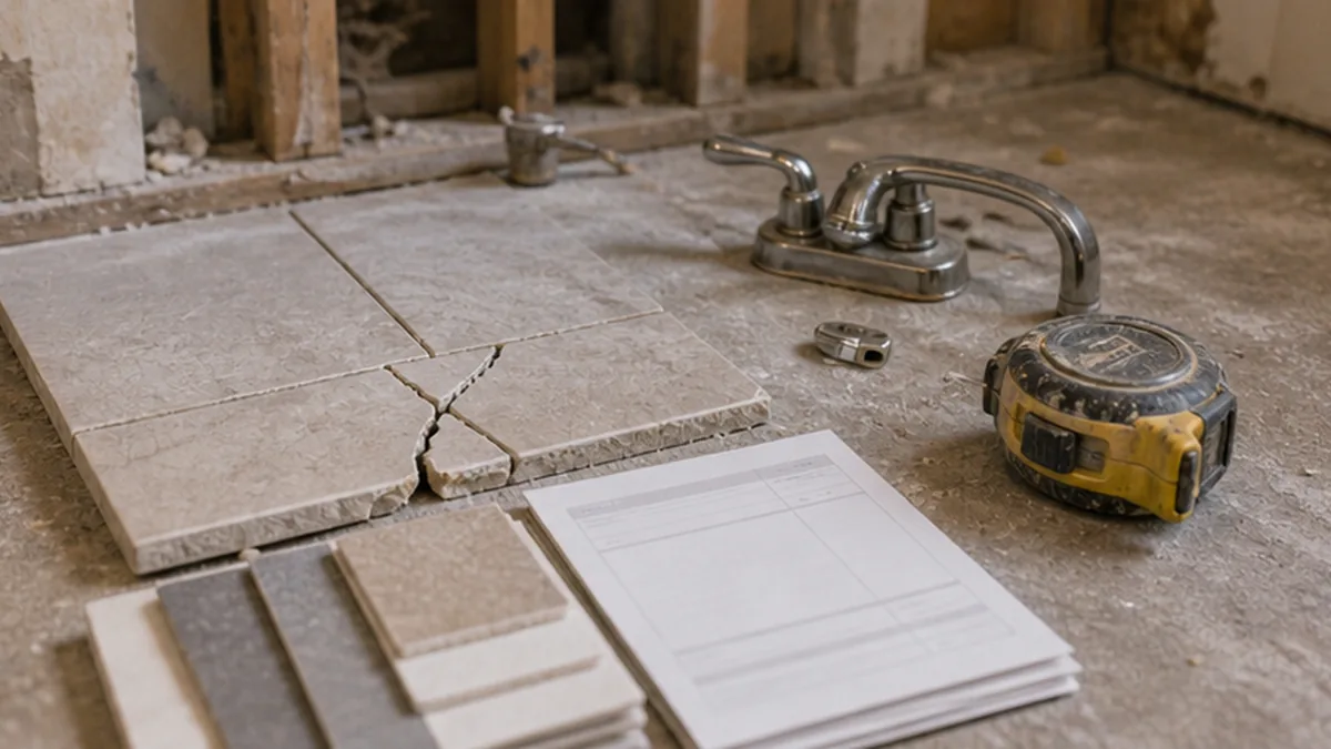 Contractor Refund Demand Letter: What to Include evidence photo showing repair estimate swatches beside cracked tile and fixture parts