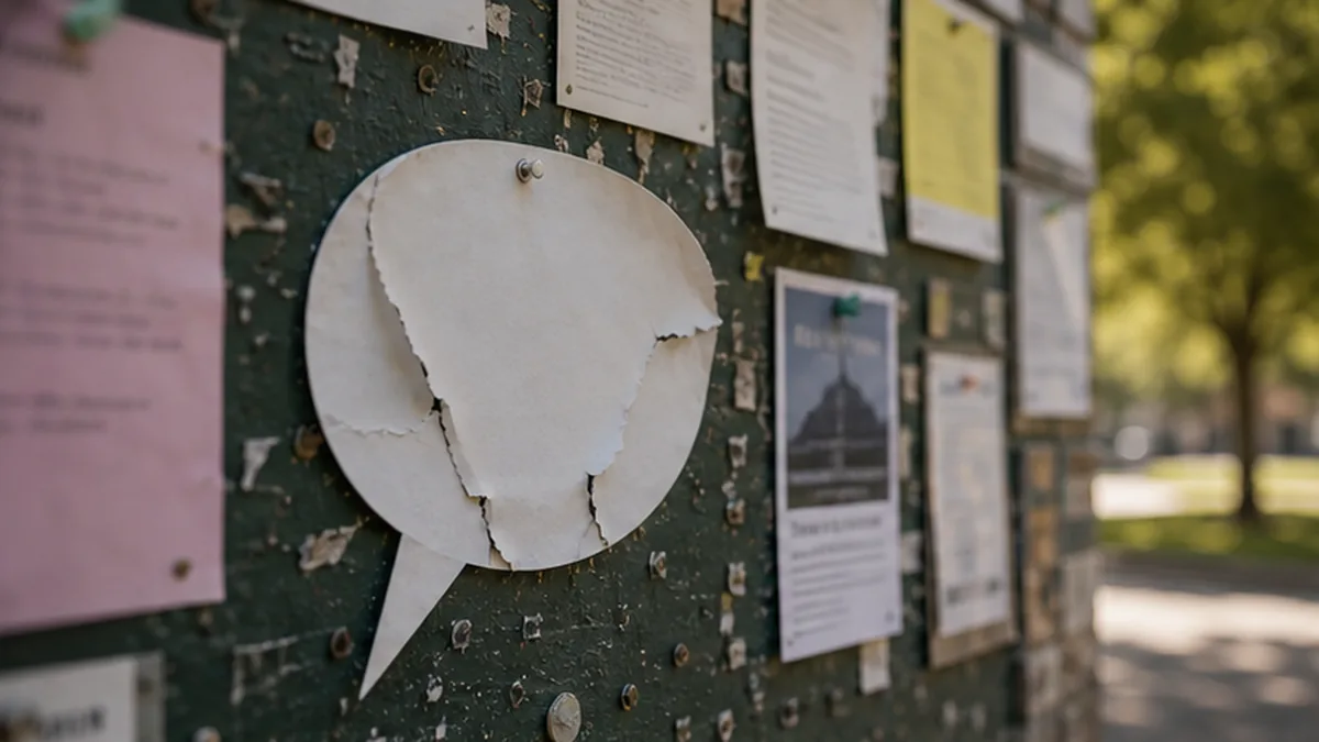 Defamation Cease and Desist Letter: What Matters photo showing public notice wall with cracked speech bubble and reputation signal