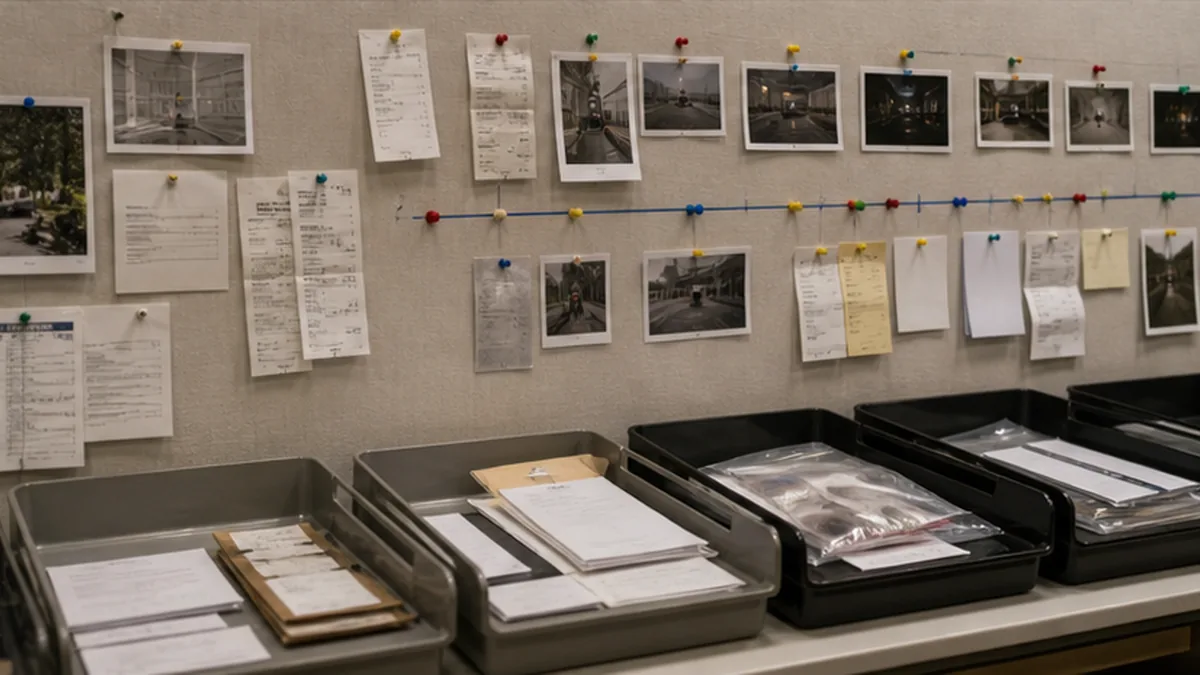 Demand Letter Evidence Checklist photo showing evidence sorting wall with photos, receipts, and timeline pins