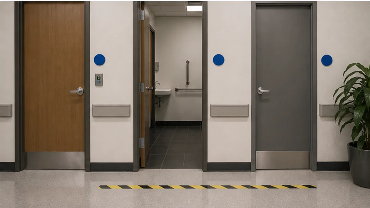 Employment Discrimination Demand Letter photo showing office corridor with equal-access doors and barrier removed