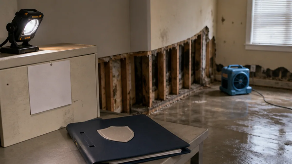 Insurance Claim Denial Demand Letter in California photo showing insurance adjuster field scene with damaged room and denial shield