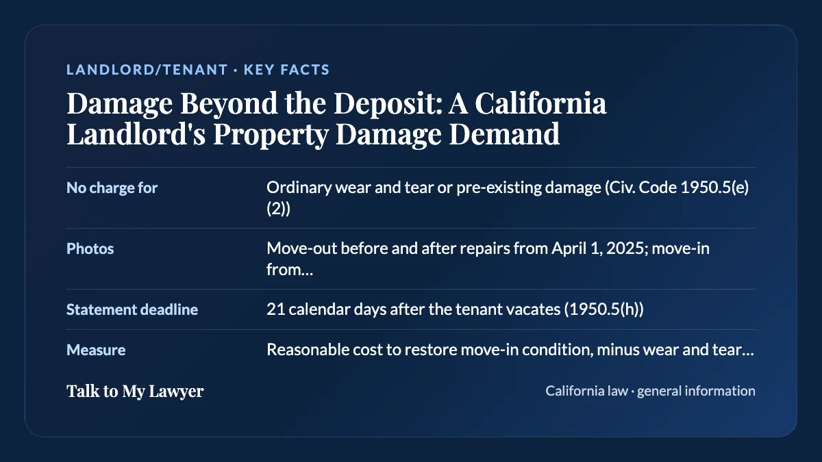 Key facts card: No charge for; Photos; Statement deadline; Measure