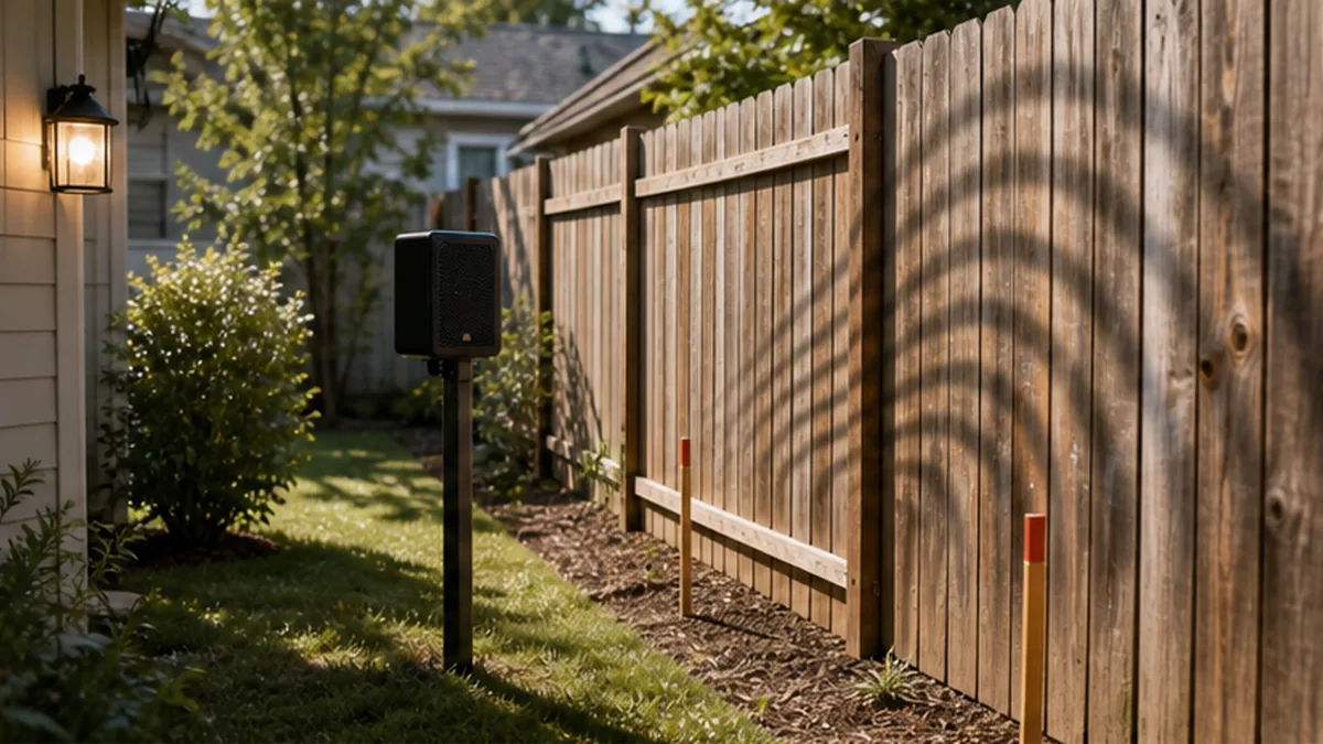 Neighbor Harassment Demand Letter: When a Letter Helps photo showing backyard fence line with noise waves and property boundary stakes