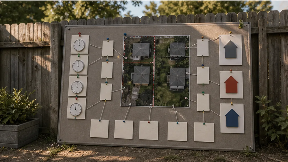 Neighbor Harassment Demand Letter: When a Letter Helps evidence photo showing incident map with time markers and property edge icons