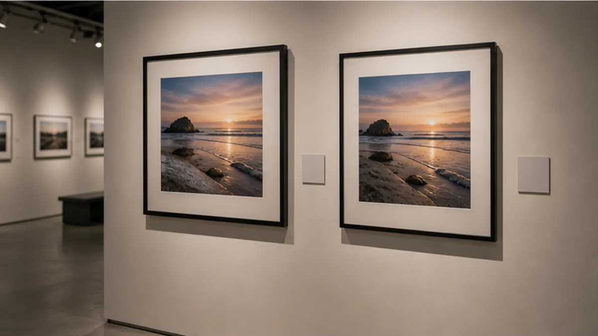 Unauthorized Photo Use Demand Letter photo showing gallery display with licensed image frame and unauthorized duplicate frame
