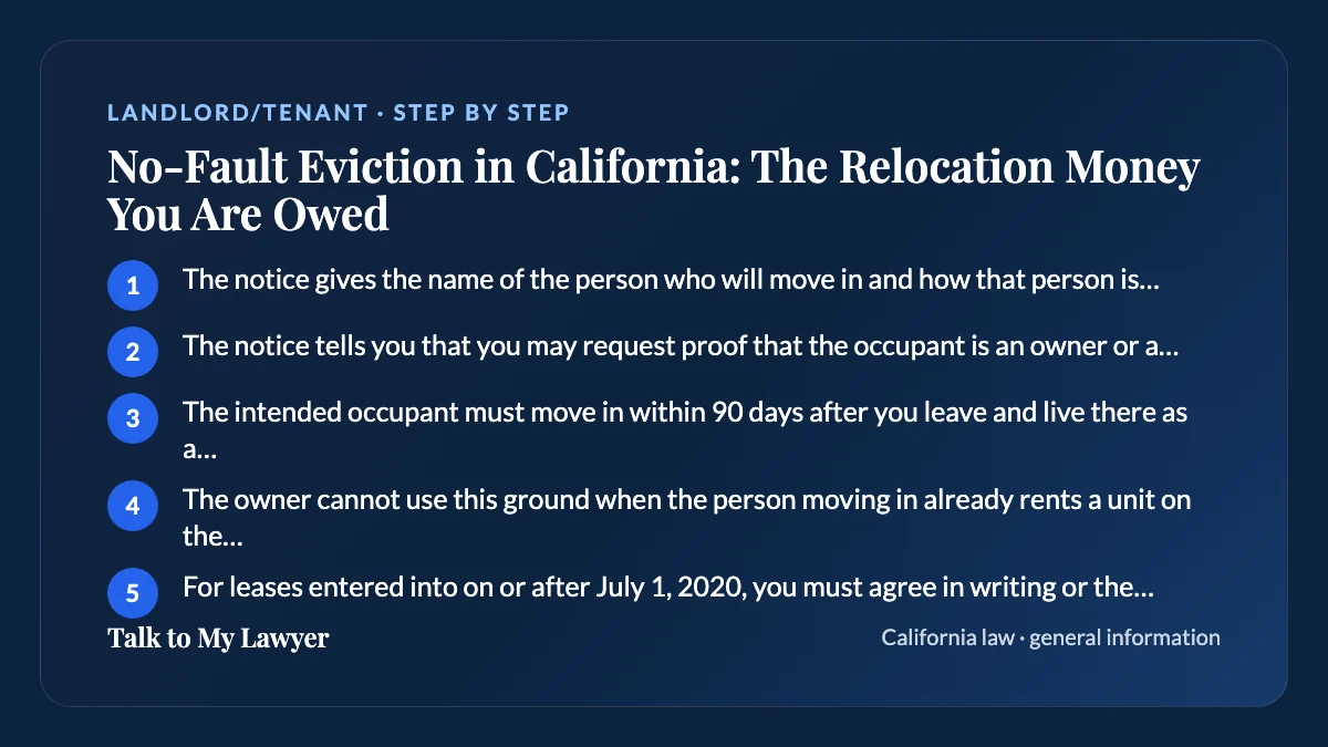 Step-by-step card: 5 steps, starting with "The notice gives the name of the person who will move in and how that person is related to…"
