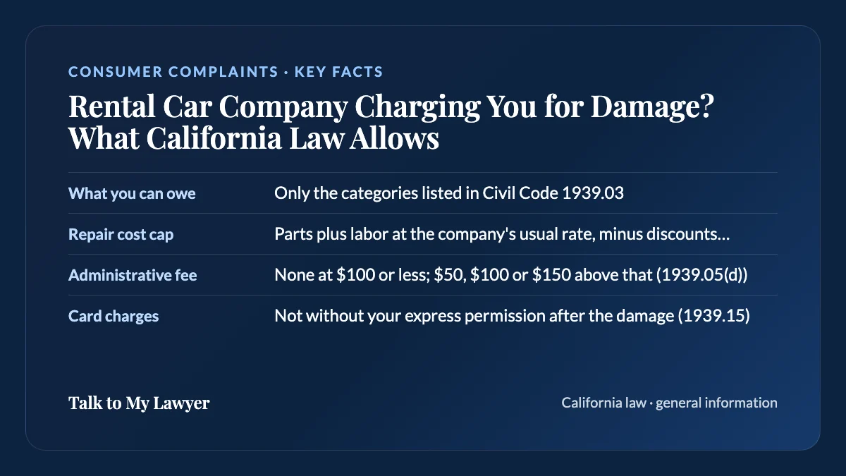 Key facts card: What you can owe; Repair cost cap; Administrative fee; Card charges