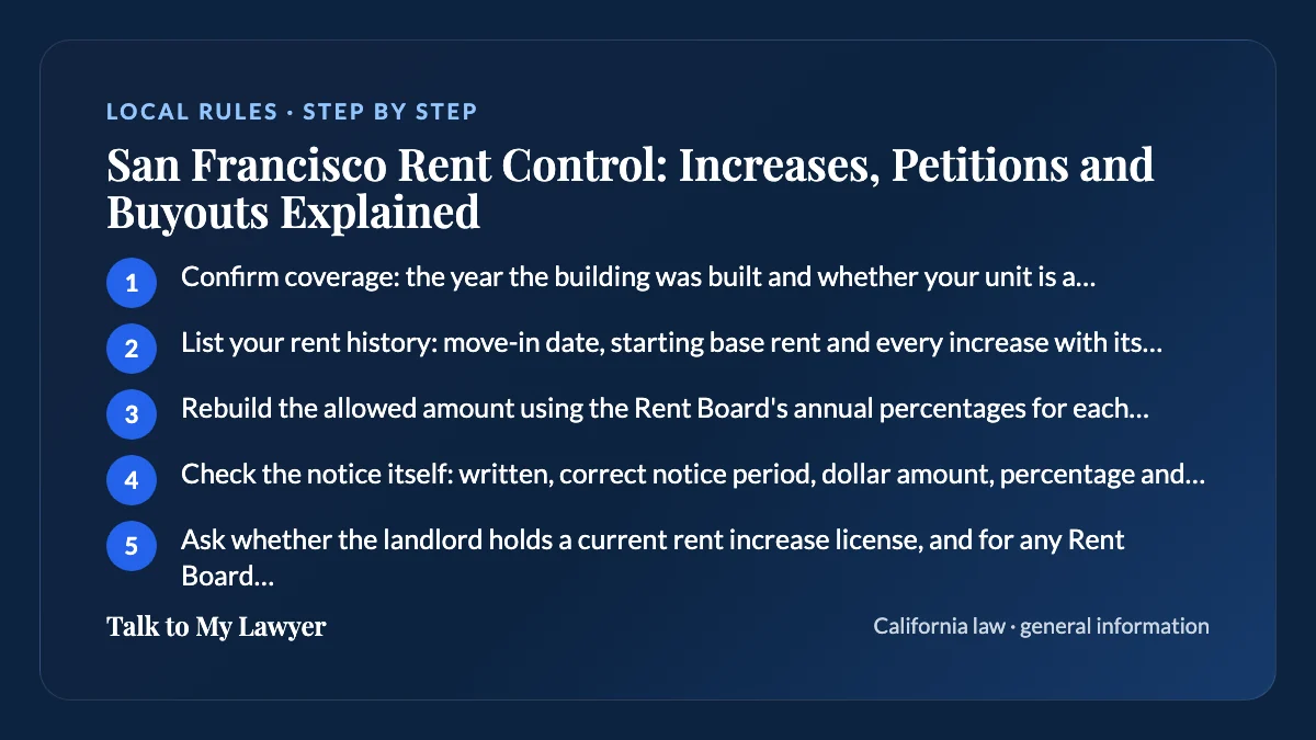 Step-by-step card: 5 steps, starting with "Confirm coverage: the year the building was built and whether your unit is a single-family…"
