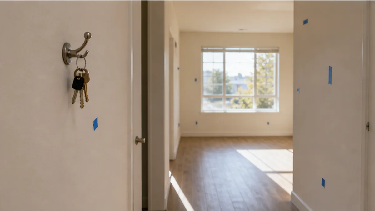 California Security Deposit Demand Letter photo showing empty apartment walkthrough with keys, clean walls, and deposit meter