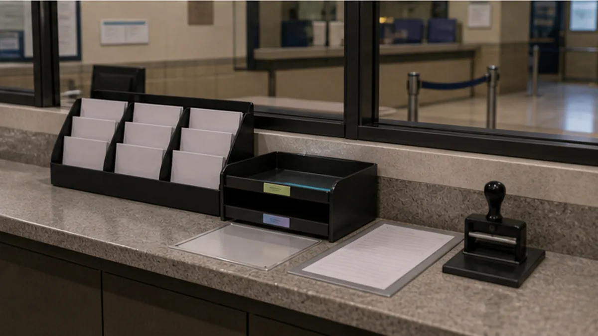 Small Claims Demand Letter Template Guide photo showing small claims counter with form slots and defendant address route