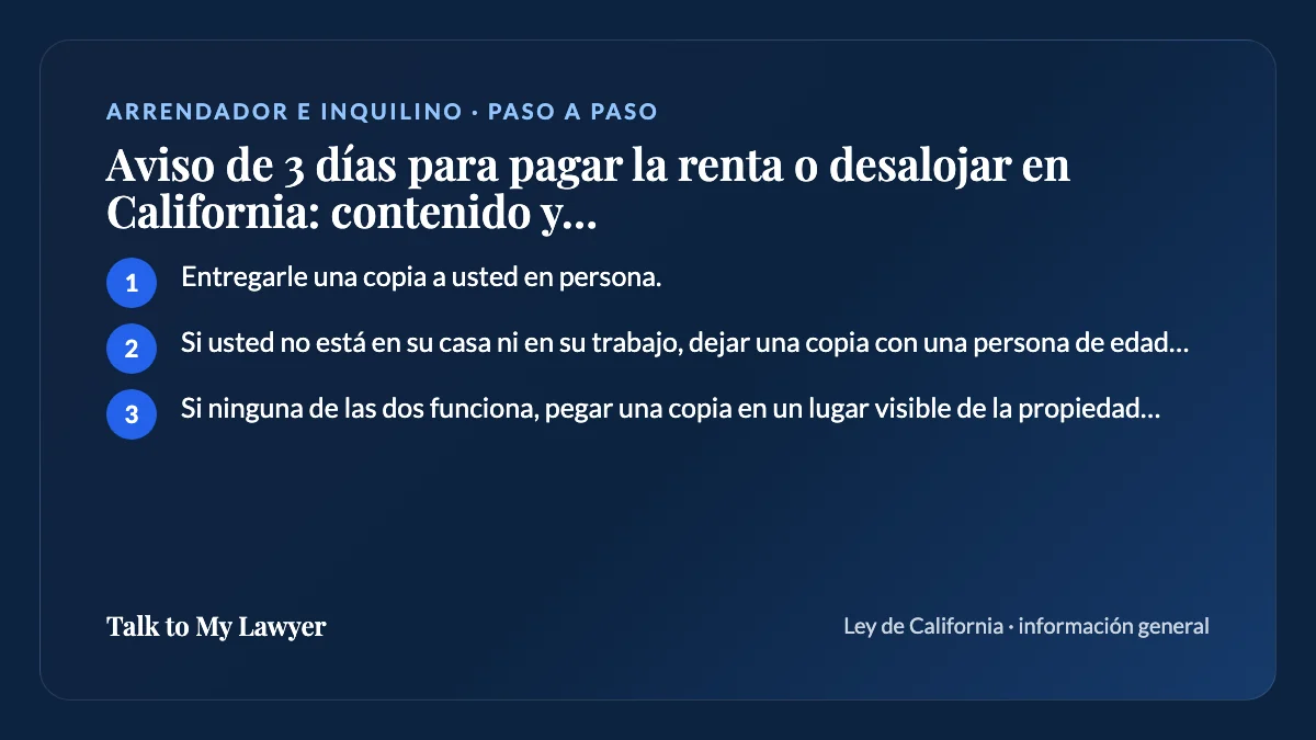 Tarjeta paso a paso: 3 pasos, empezando por "Entregarle una copia a usted en persona"