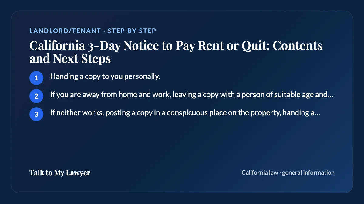 Step-by-step card: 3 steps, starting with "Handing a copy to you personally"