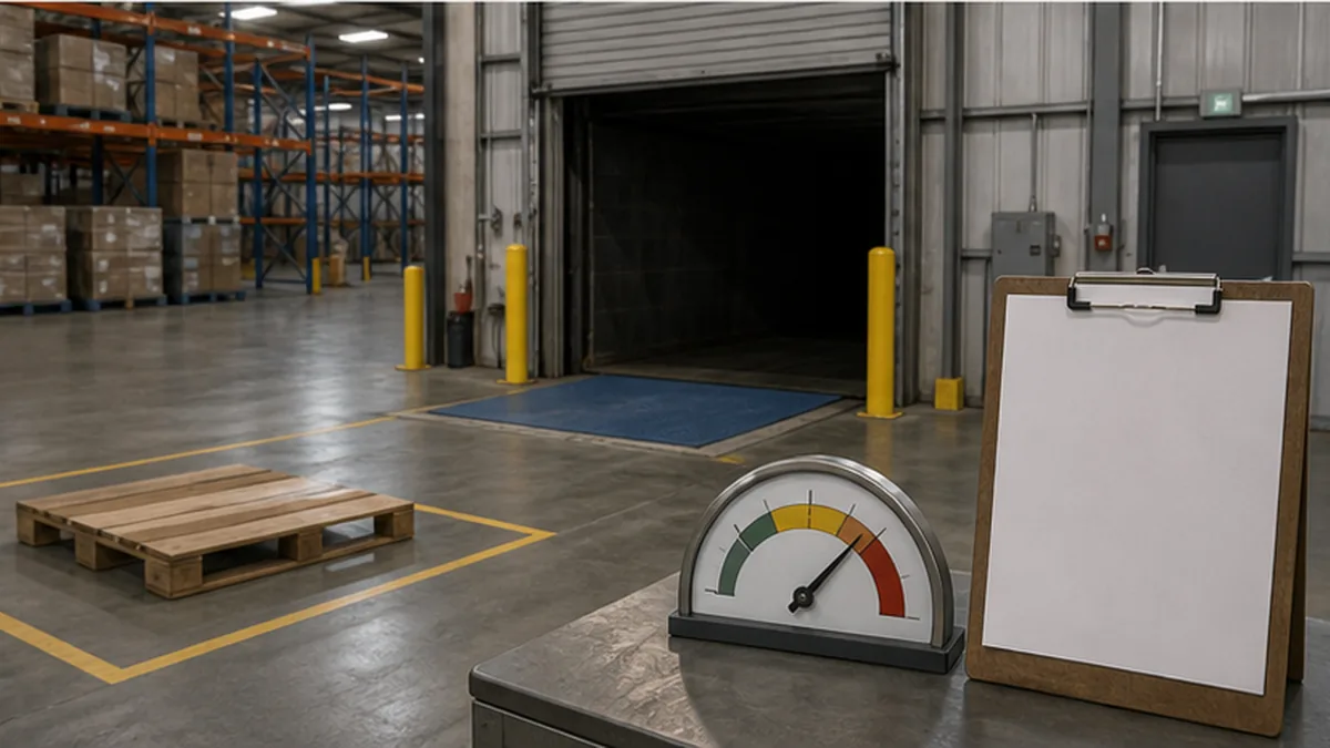 Vendor Breach Demand Letter photo showing warehouse loading dock with missing shipment space and service-level gauge
