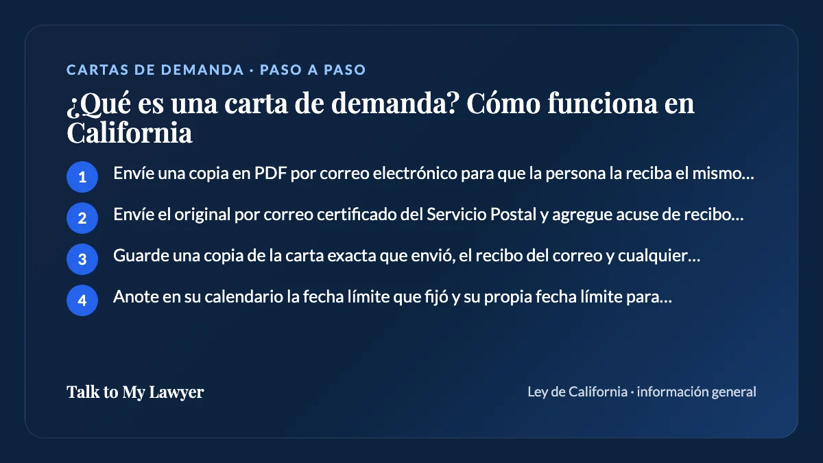 Tarjeta paso a paso: 4 pasos, empezando por "Envíe una copia en PDF por correo electrónico para que la persona la reciba el mismo día"