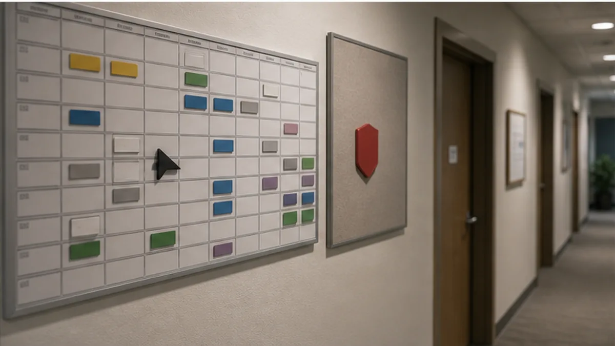 Workplace Retaliation Letter in California photo showing work schedule board with protected-report marker and sudden change arrow